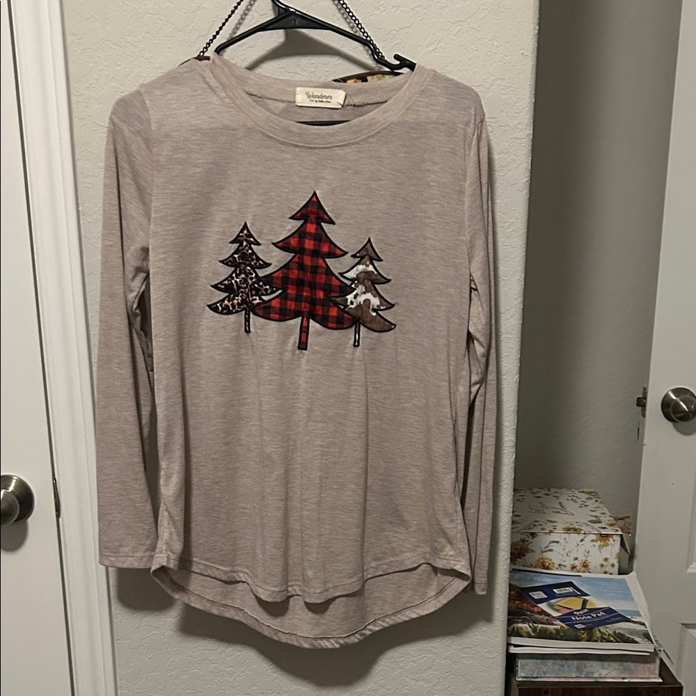 Wander Beige Long Sleeve Tee with Tree Design